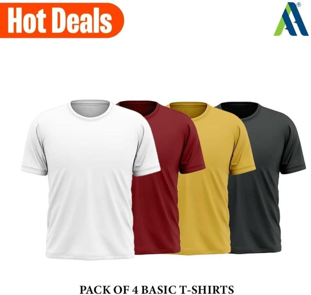 Men's stitched jersey plain T-Shirt, pack of 4