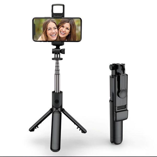 : 4 in 1 Selfie Stick Tripod with Light & Bluetooth Remote |Foldable & Extendable (70cm) Mobile Holder