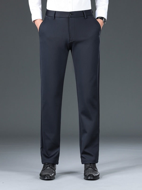 Knitted Stretch Pants for Men, Black Straight Business Suit