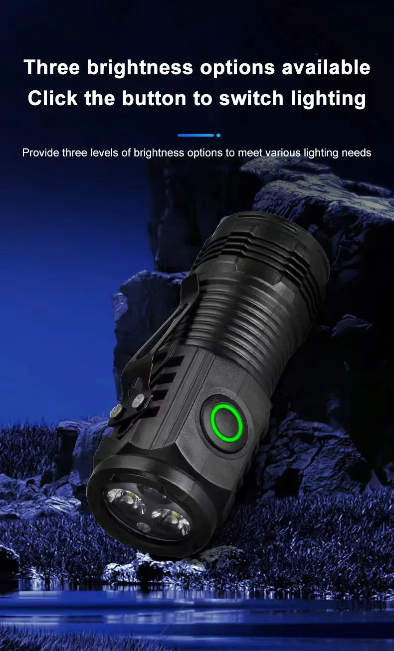 LED Strong Light Flashlight Rechargeable Multi functional for Long Range Portable Outdoor