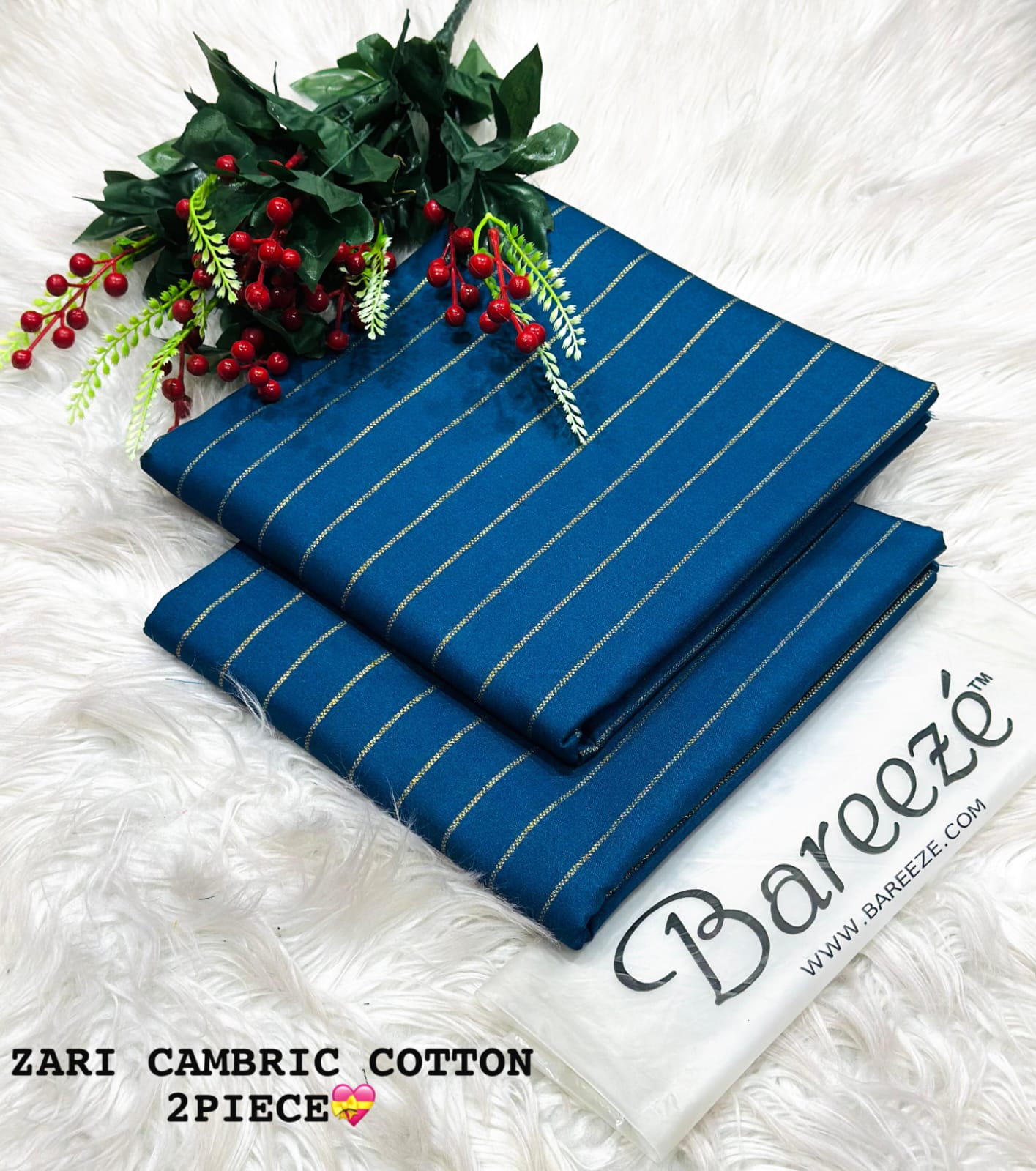 Zari Cambric cotton,2 PCs, Printed shirt, trouser (evergreen)