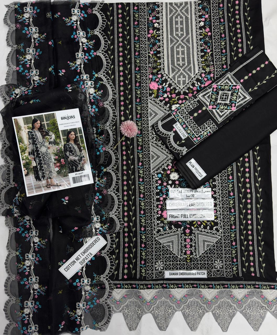 BIN ILYAS, Airjet Lawn 90/70,Front Full Heavy Embroidered