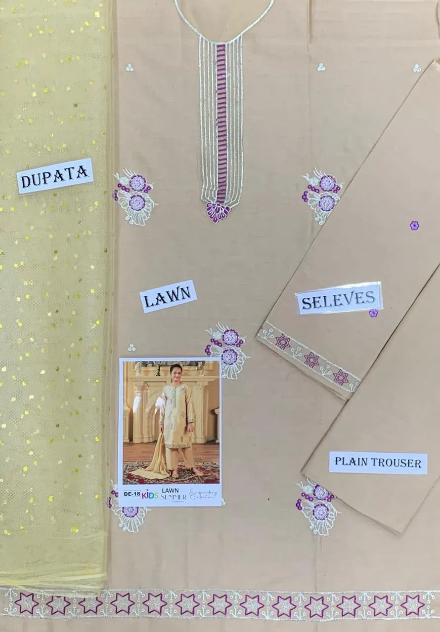 Beige cotton embroidered 3pcs