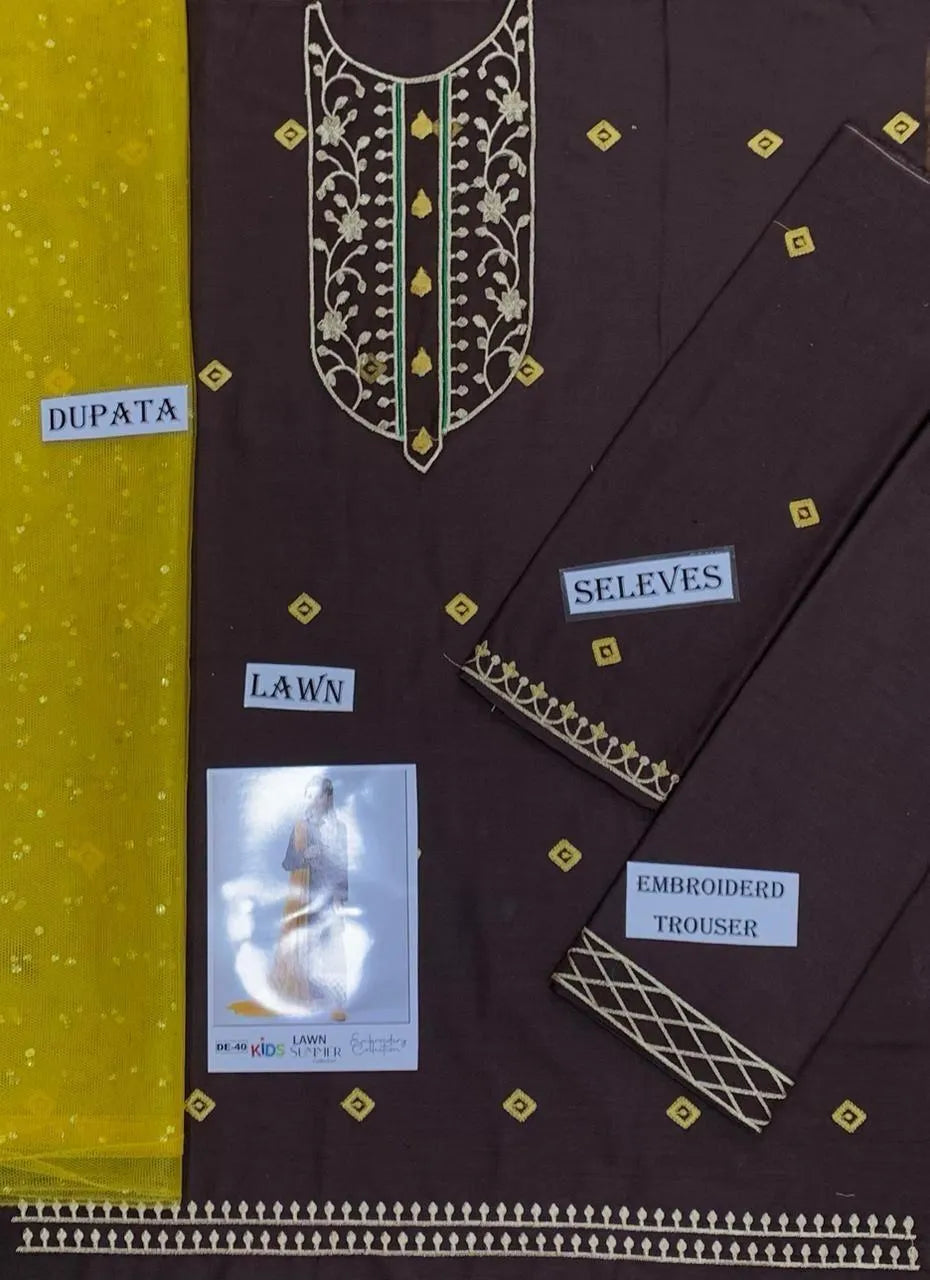 Brownish lawn embroidered Kurta shalwar
