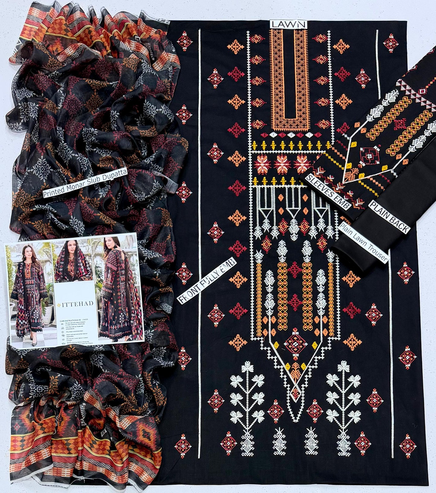 Ittehad, Premium lawn embroidered 3PCS
