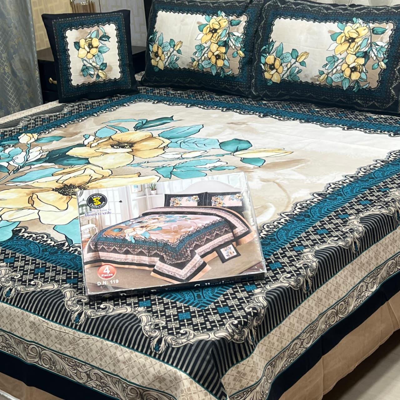 3 D PANAL BEDSHEET CRYSTAL COTTON 4 PCS