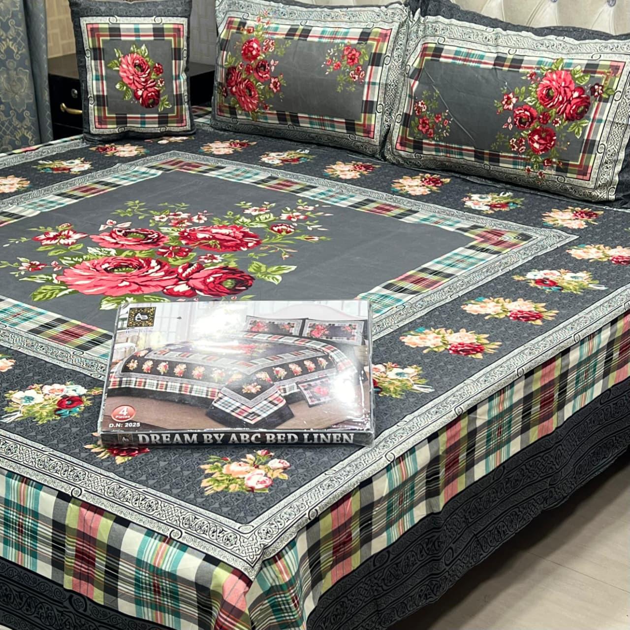 3 D PANAL BEDSHEET CRYSTAL COTTON 4 PCS