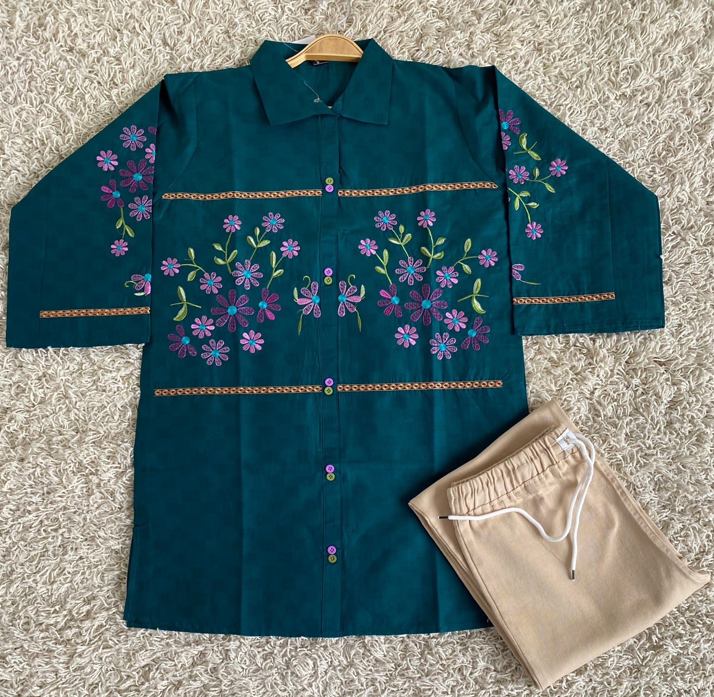 Summer Cotton Embroided Top with baggy jeans.