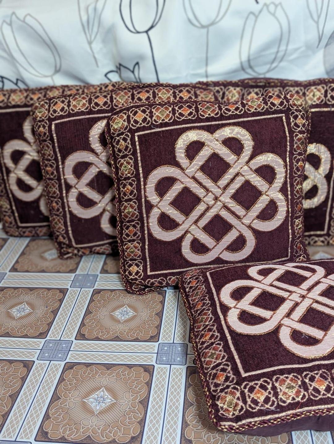 Maroon embroidered velvet cushion cover 5 sets