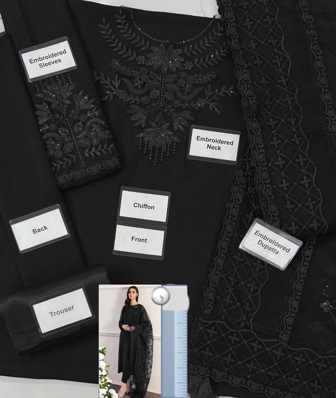 Baroque- chiffon embriodred Neck Patch & Sleeves