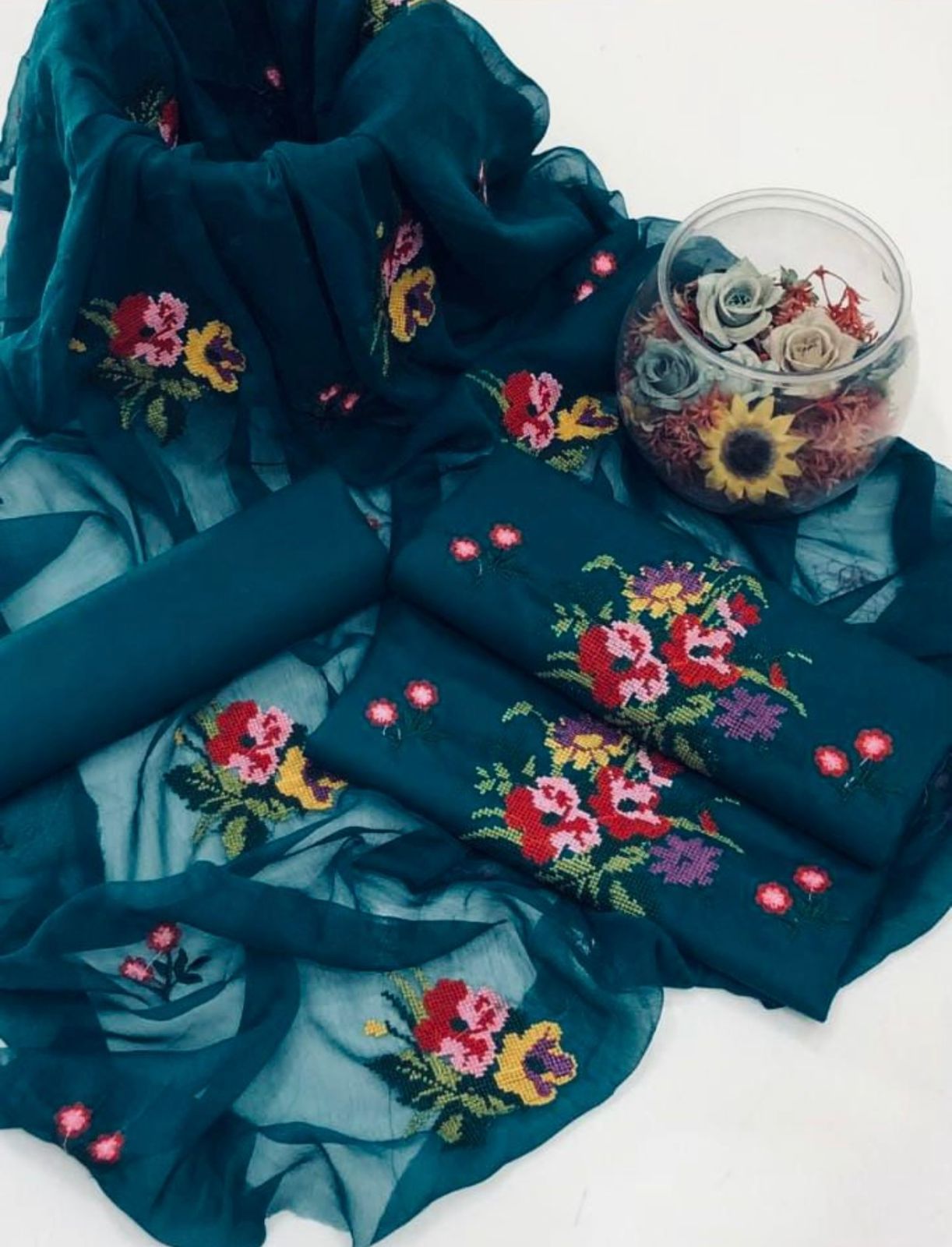 Lawn cotton multi-embroidered unstitched suit
