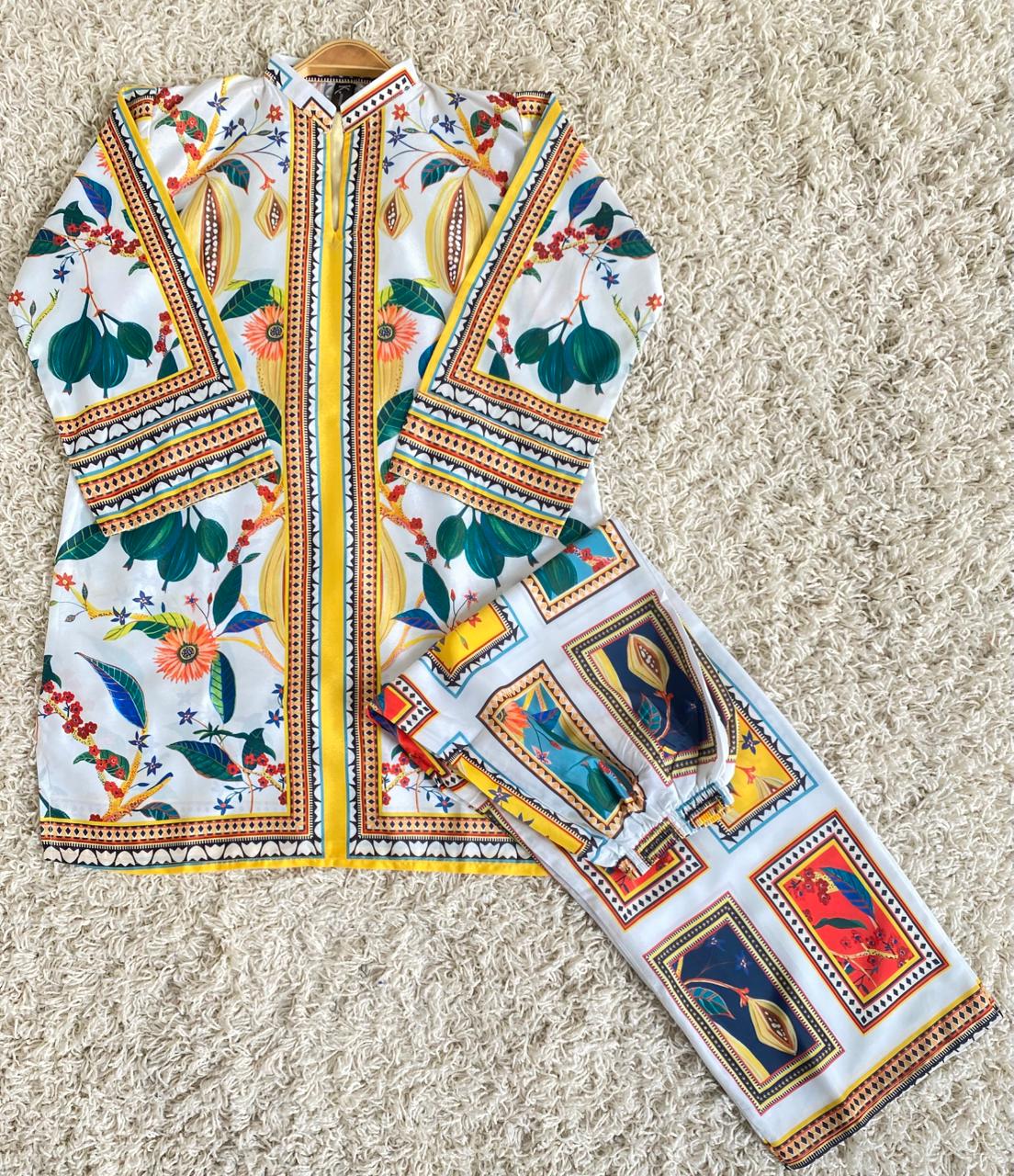 New arrival stitched 2 pcs printed shirt and trouser