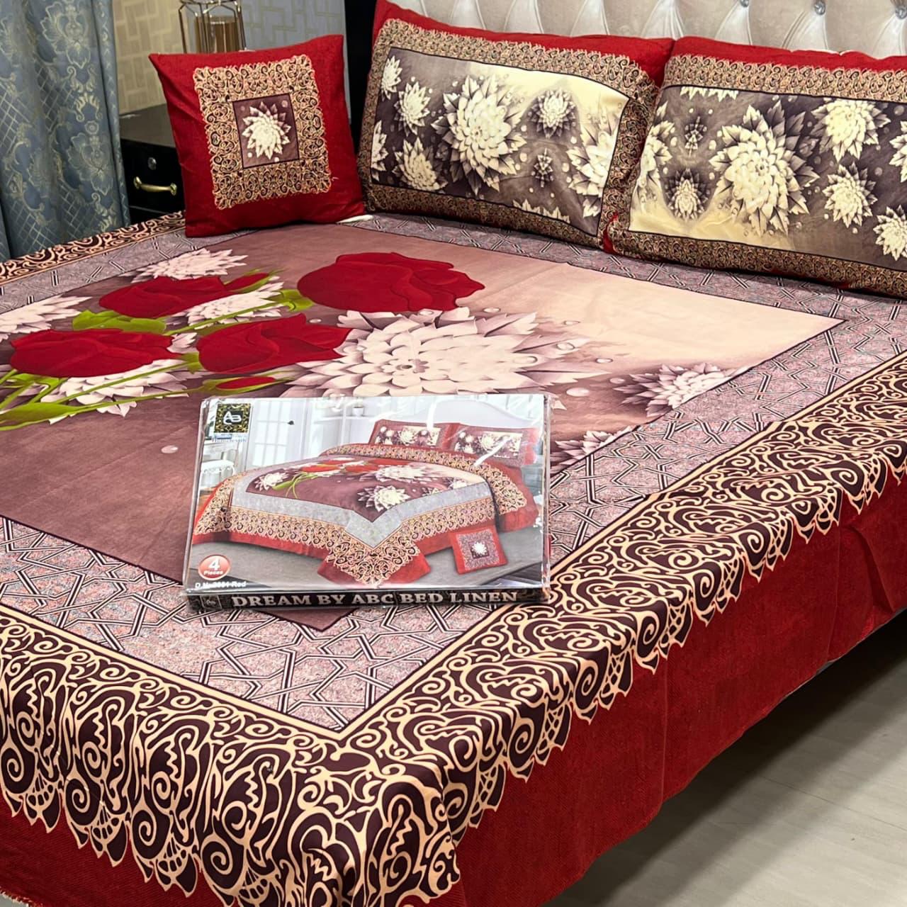 3 D PANAL BEDSHEET CRYSTAL COTTON 4 PCS