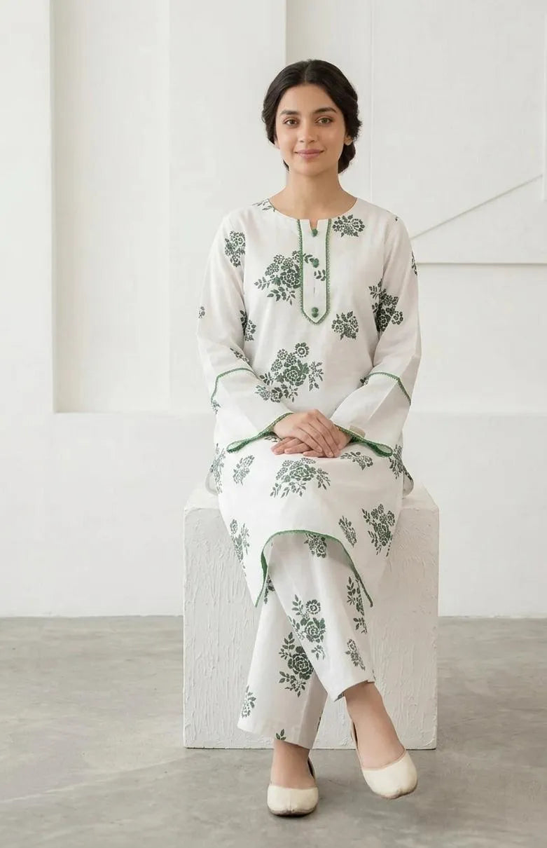 Arabic lawn long length shirts and trouser (evergreen)