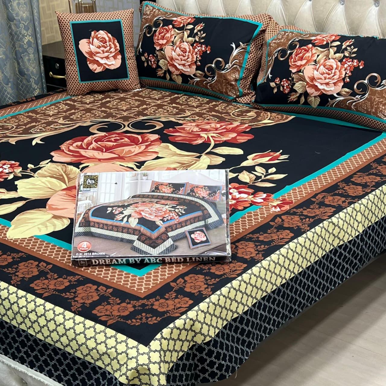 3 D PANAL BEDSHEET CRYSTAL COTTON 4 PCS 16 colours