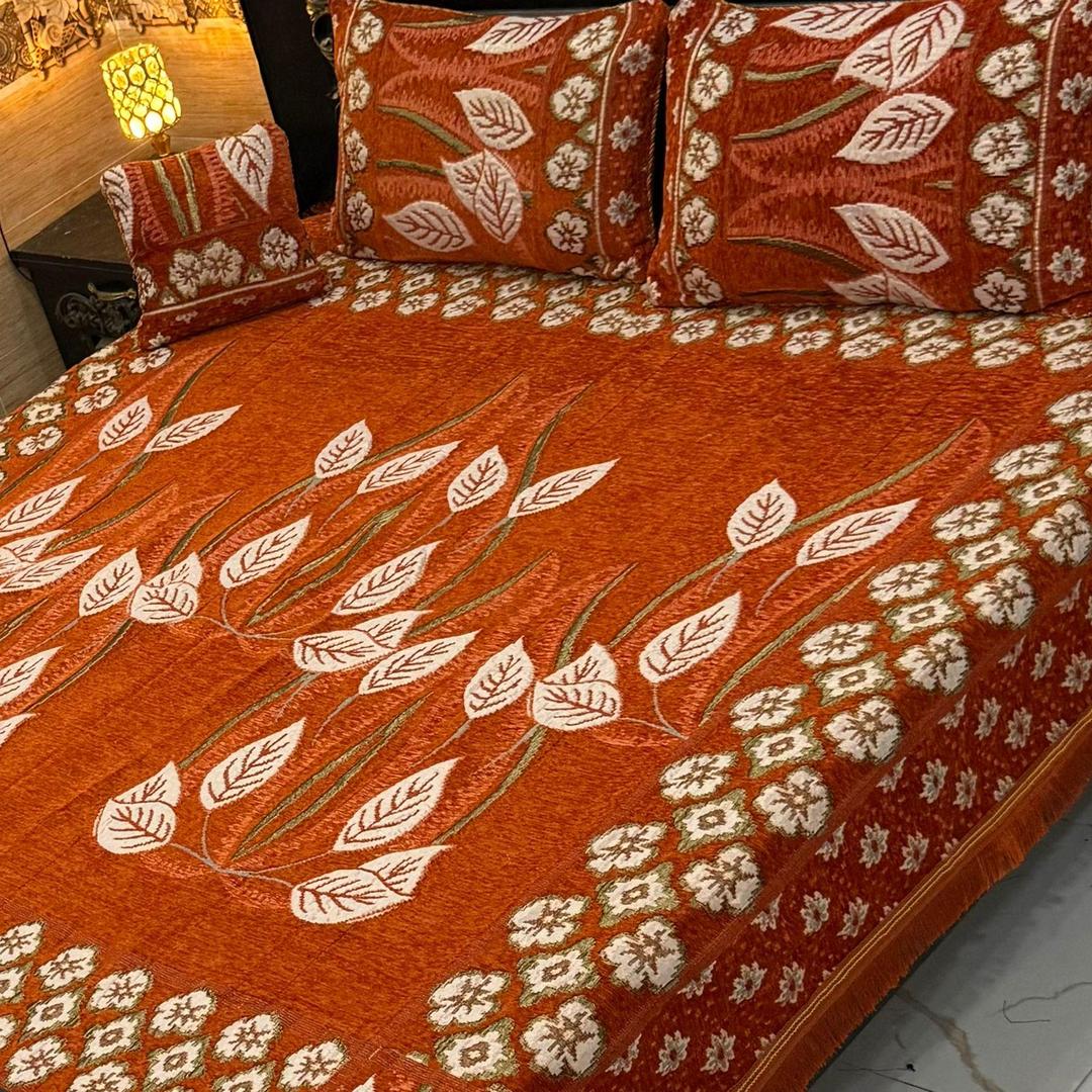 Velvet Jacquards embroidered soft double bed sheet 4pcs