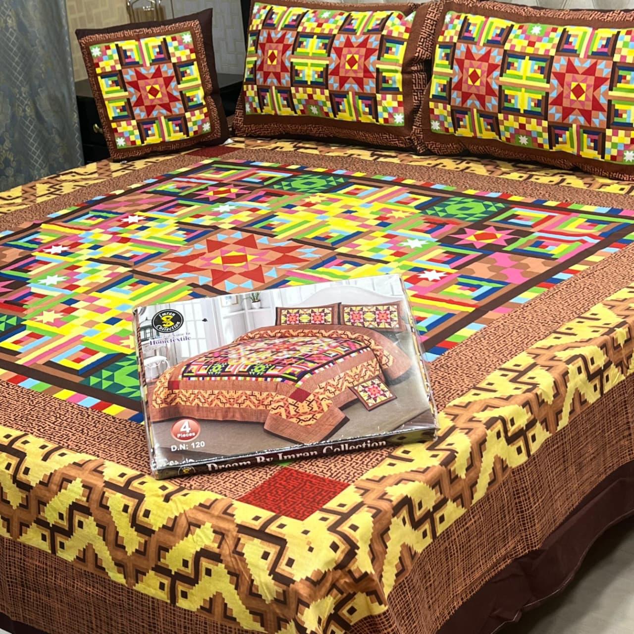 3 D PANAL BEDSHEET CRYSTAL COTTON 4 PCS