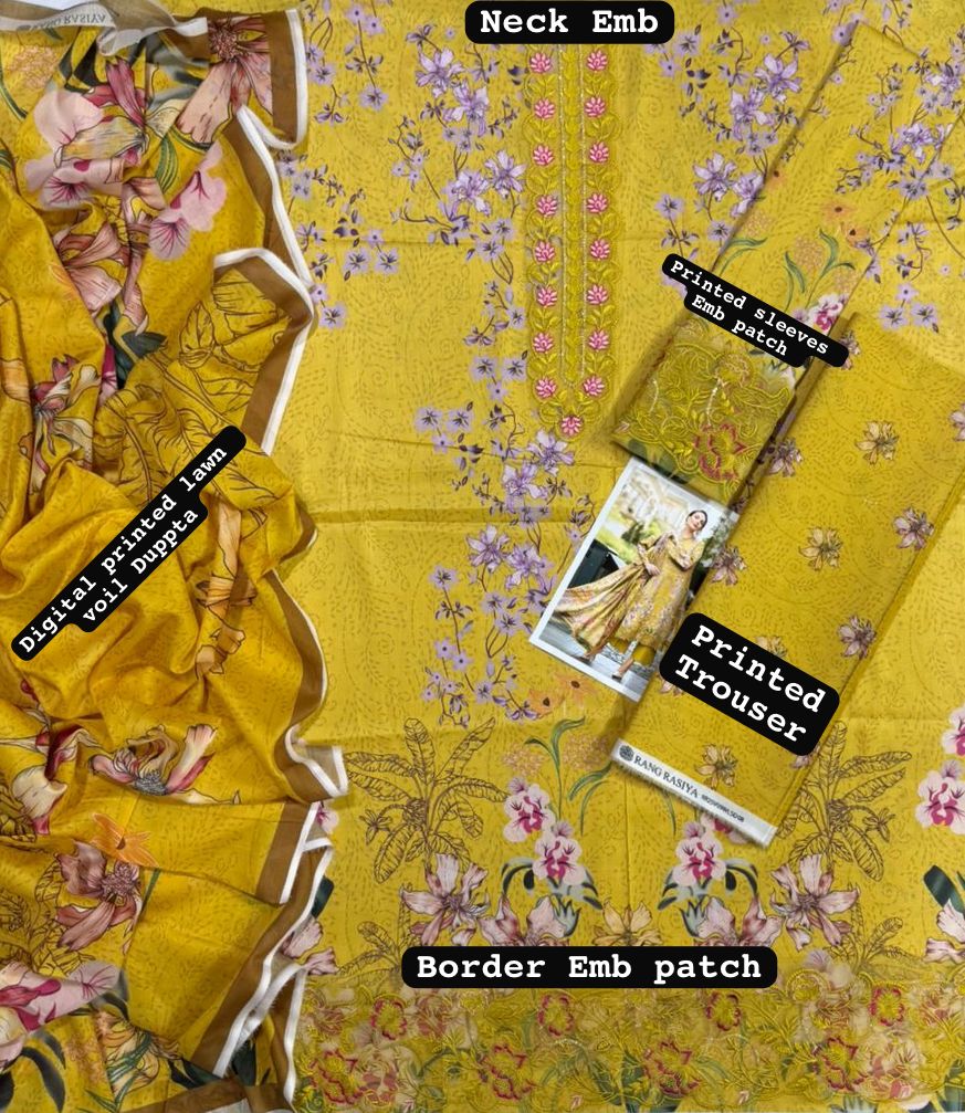Rang Rasiya, 03PCS unstitched dress, lawn 90/88*