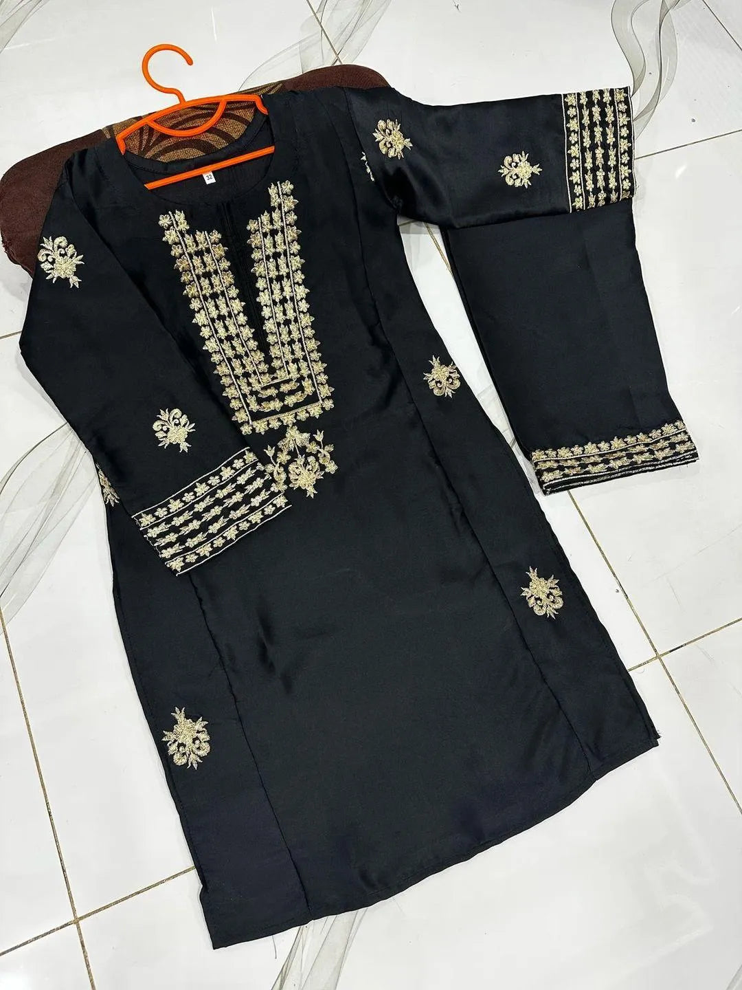 Black shamoz embroidered kurta shalwar 6-12 years