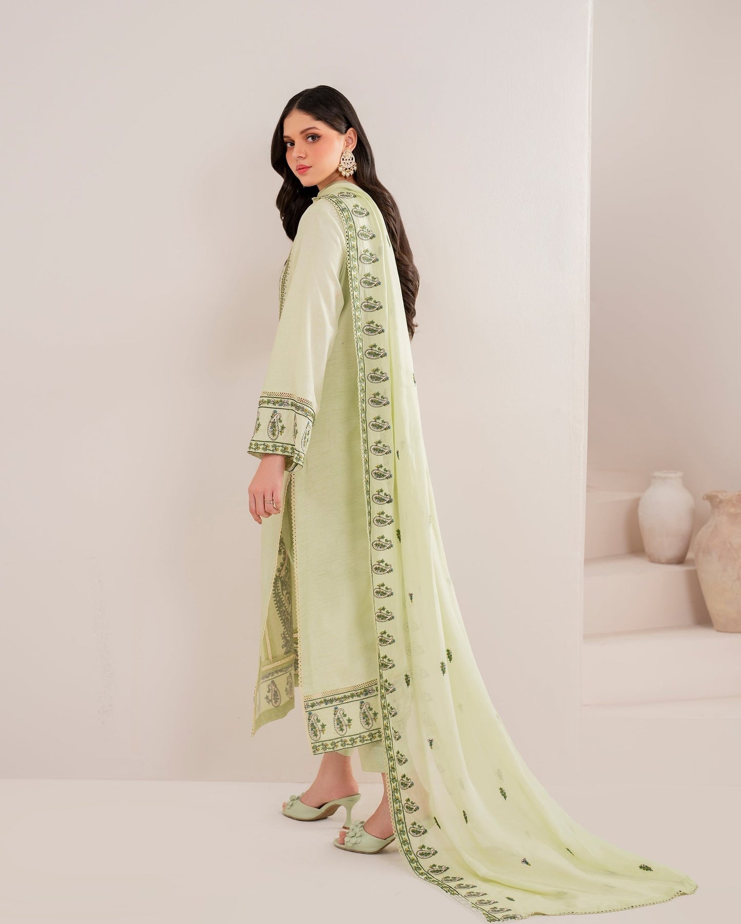 GARNET-3PC DHANAK EMBROIDERED SHIRT WITH DHANAK