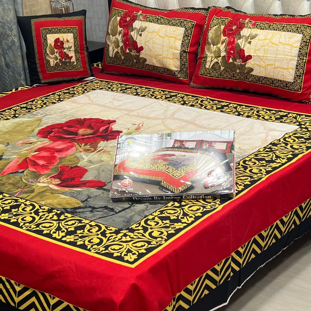 3 D PANAL BEDSHEET CRYSTAL COTTON 4 PCS