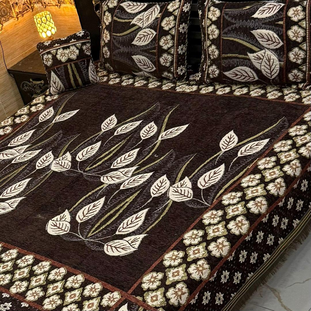 Velvet Jacquards embroidered soft double bed sheet 4pcs