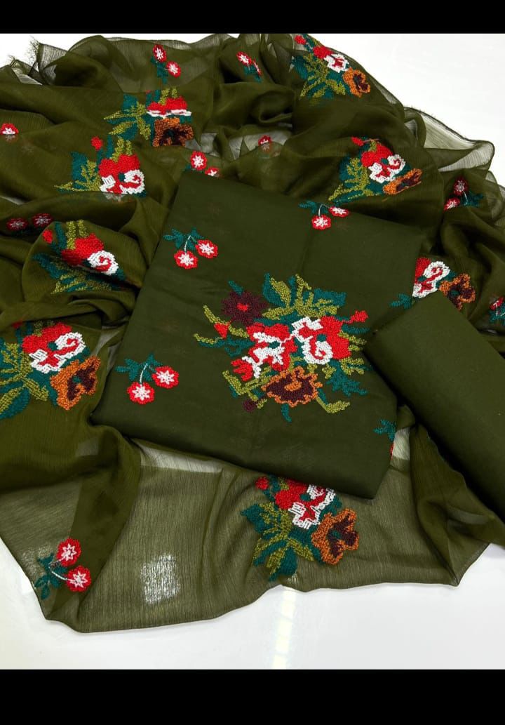 Lawn cotton multi-embroidered unstitched suit