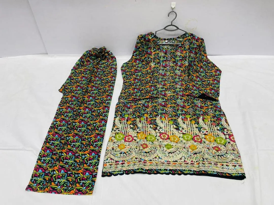 Embroidered lawn digital printed shirt 2pcs