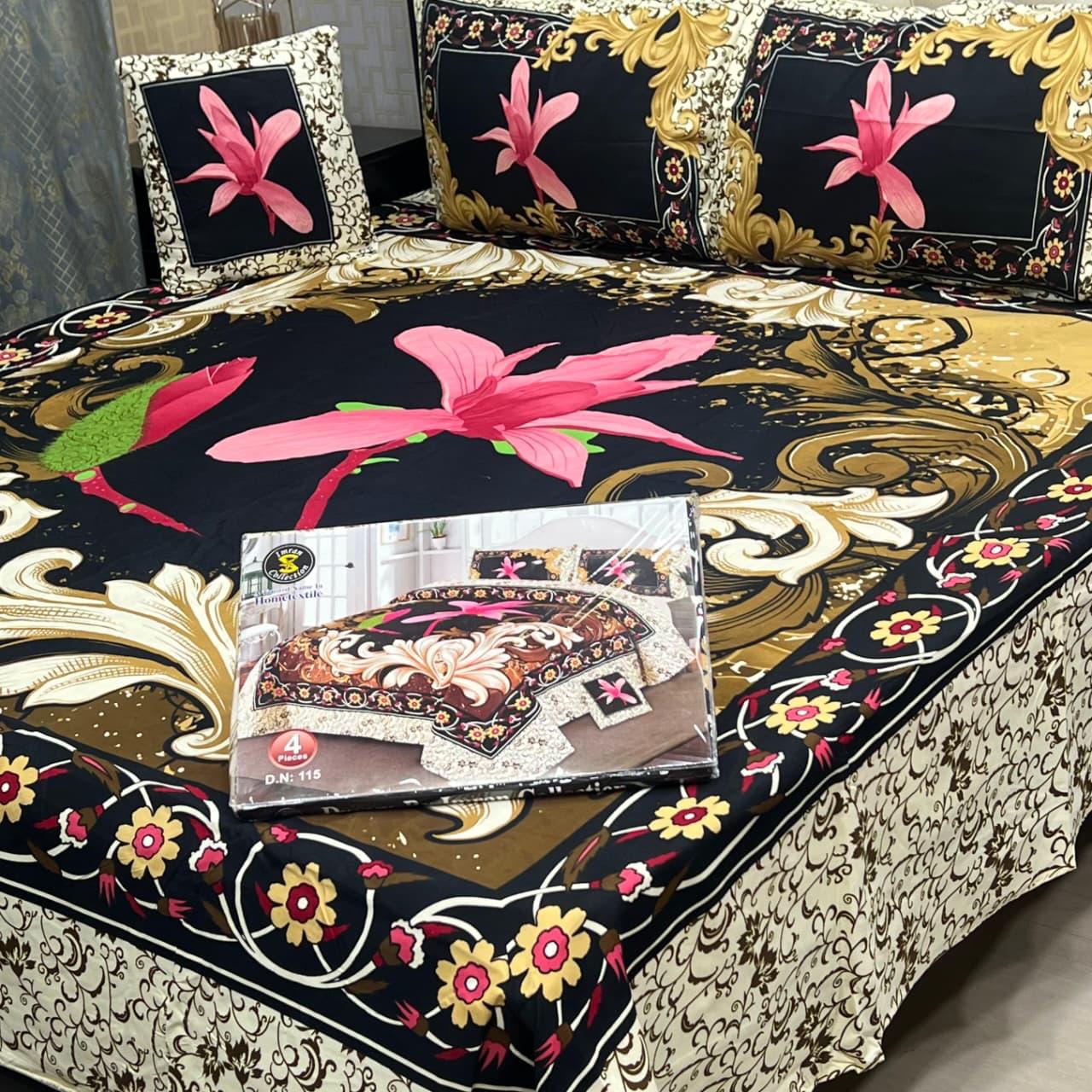 3 D PANAL BEDSHEET CRYSTAL COTTON 4 PCS