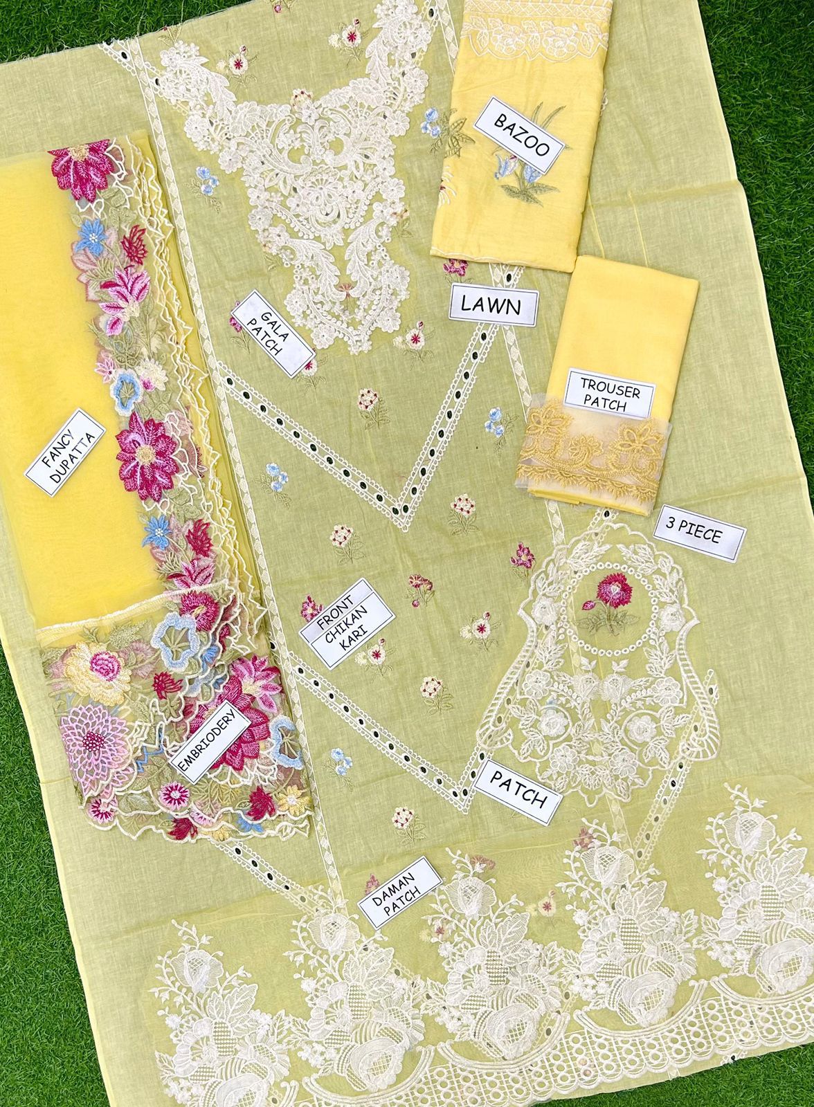 CRIMSON,03 PCS unstitched partywear*Lawn 90/88*