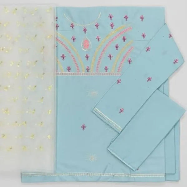 Turquoise embroidered lawn 3Pcs