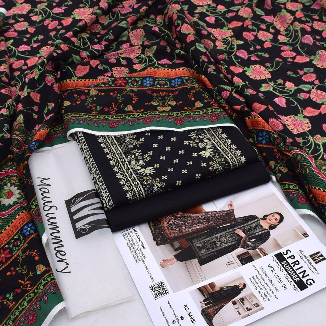 Mausummery,digital lawn shirt, plain dyed trouser,lawn dupatta