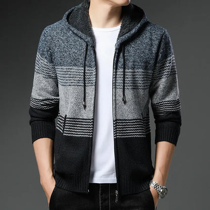 Men's thickened knitwear hooded cardigan: Korean fashionable casual outfit.