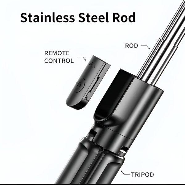 : 4 in 1 Selfie Stick Tripod with Light & Bluetooth Remote |Foldable & Extendable (70cm) Mobile Holder