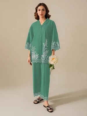 Women's Stitched Cotton Embroidered Shirt And Trouser 2 Pcs