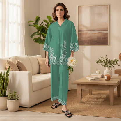 Women's Stitched Cotton Embroidered Shirt & Trouser 2 Pcs