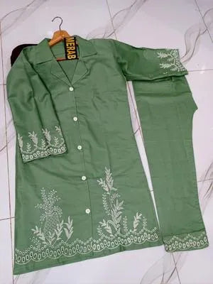 Women's Stitched Cotton Embroidered Shirt And Trouser 2 Pcs