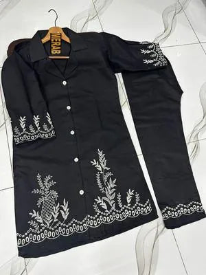 Women's Stitched Cotton Embroidered Shirt And Trouser 2 Pcs