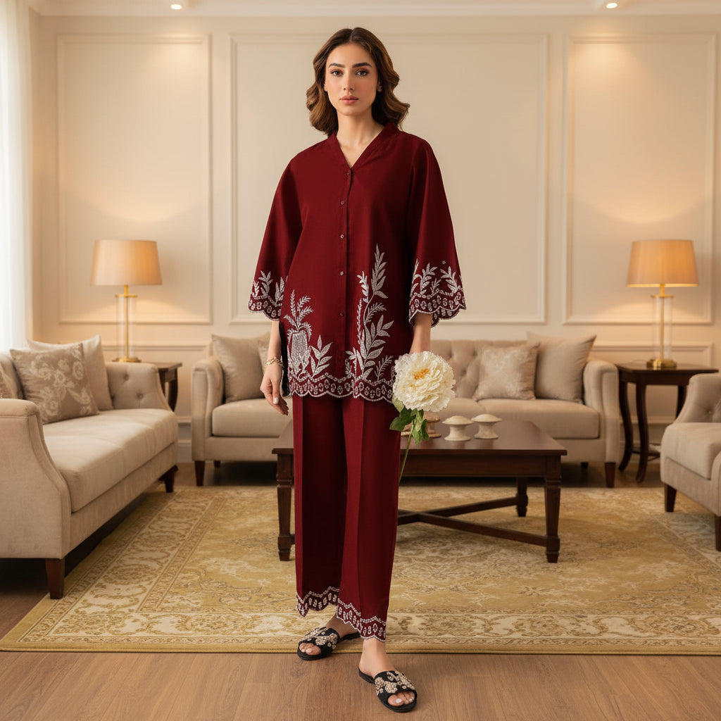 Women's Stitched Embroidered Shirt And Trouser 2 Pcs