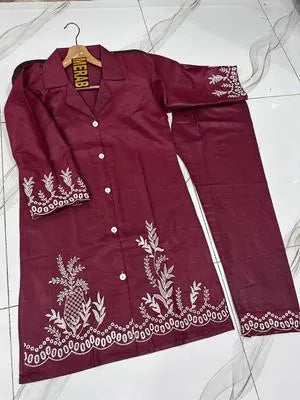 Women's Stitched Cotton Embroidered Shirt And Trouser 2 Pcs