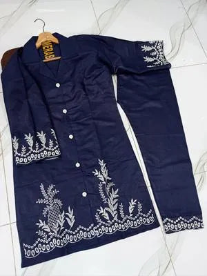 Women's Stitched Cotton Embroidered Shirt And Trouser 2 Pcs