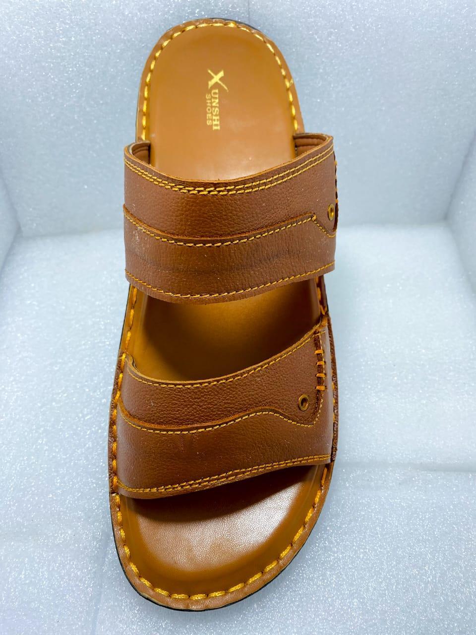 Men's casual leather sandals - mustard - 1pc