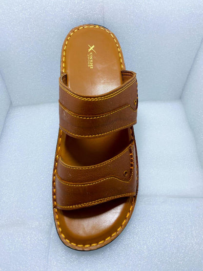 Men's casual leather sandals - mustard - 1pc