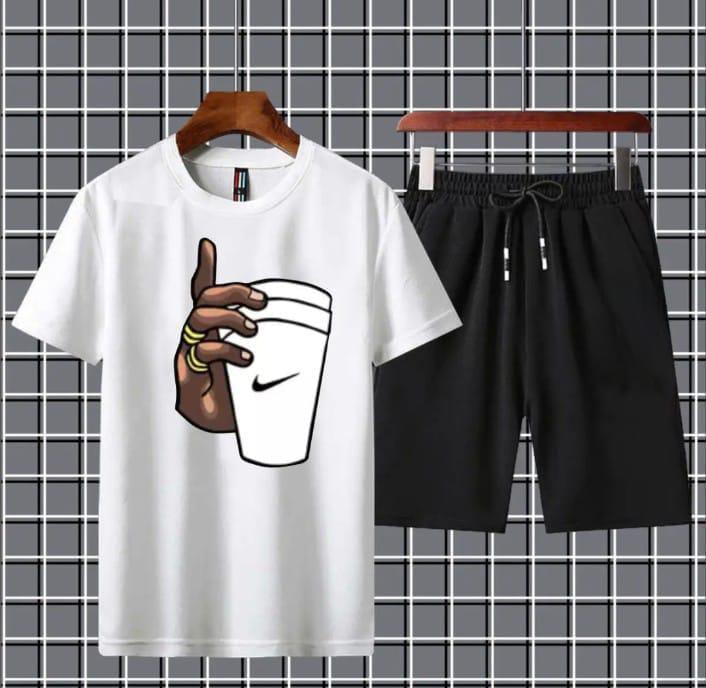 2 Pc men's Jersey printed T shirt & shorts tracksuit.