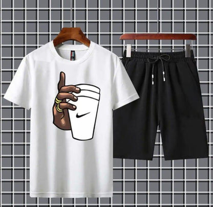 2 Pc men's Jersey printed T shirt & shorts tracksuit.