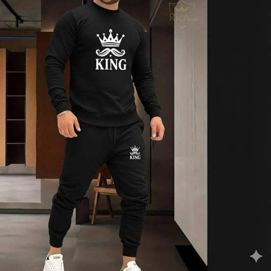 2pcs men's fleece printed hoodie track suit.