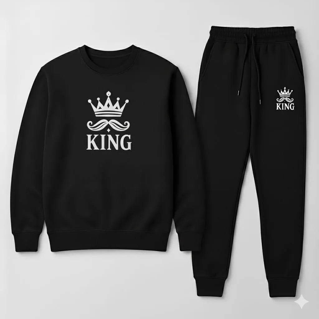 2pcs men's fleece printed hoodie track suit.