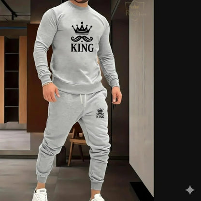 2pcs men's fleece printed hoodie track suit.