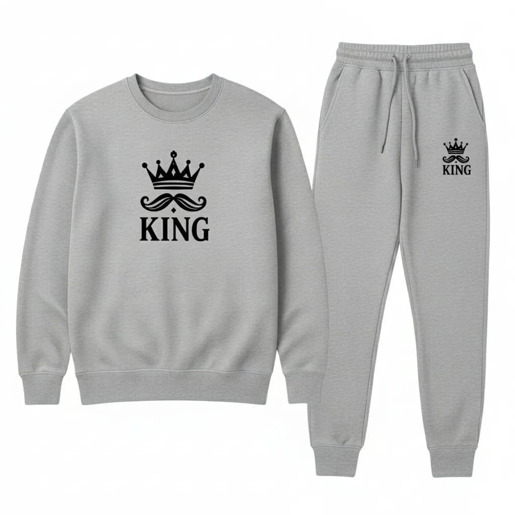 2pcs men's fleece printed hoodie track suit.