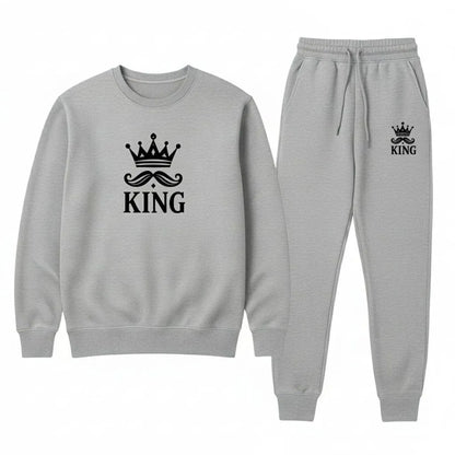 2pcs men's fleece printed hoodie track suit.
